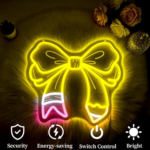 Image of Bow Pencil Neon Sign for Wall Decor Classroom Dimmable Led Neon Lights Light Up Signs for Classroom Gift Decoration USB Powered