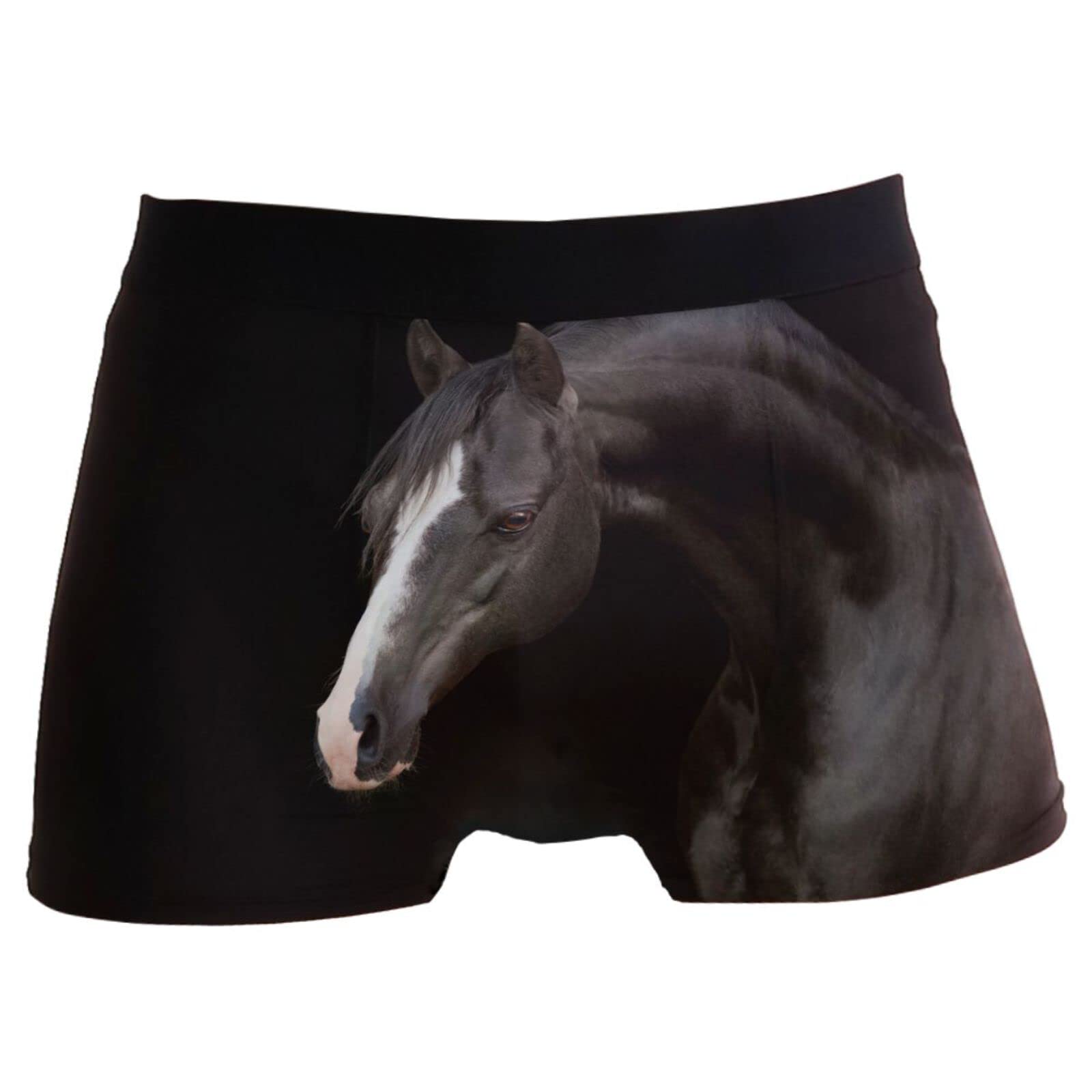 Mens 3d Black Horse High Waistband Boxer Briefs Underwear Trunk
