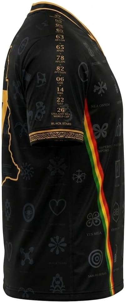 Ghana Football Jersey, Black with Gold Map, Flag Stripe and Adinkra Symbols, V-Neck Black Star Soccer Shirt image 4