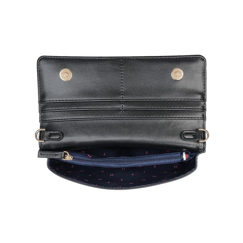 Image of Tommy Hilfiger Women's Flap Wallet with Detachable Sling Lumiere - Black | PU Solid Finish | | No. of Compartment - 2 | Stylish Clutch for Women
