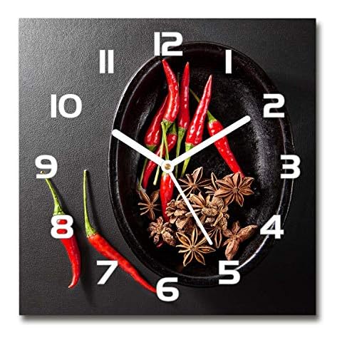 Tulup Glass Wall Clock 11.81x11.81 inch / 30x30cm Decoration Picture Image Wall Art Modern Decoration Kitchen Bedroom Living Room Silent - White - Chilli peppers Cover