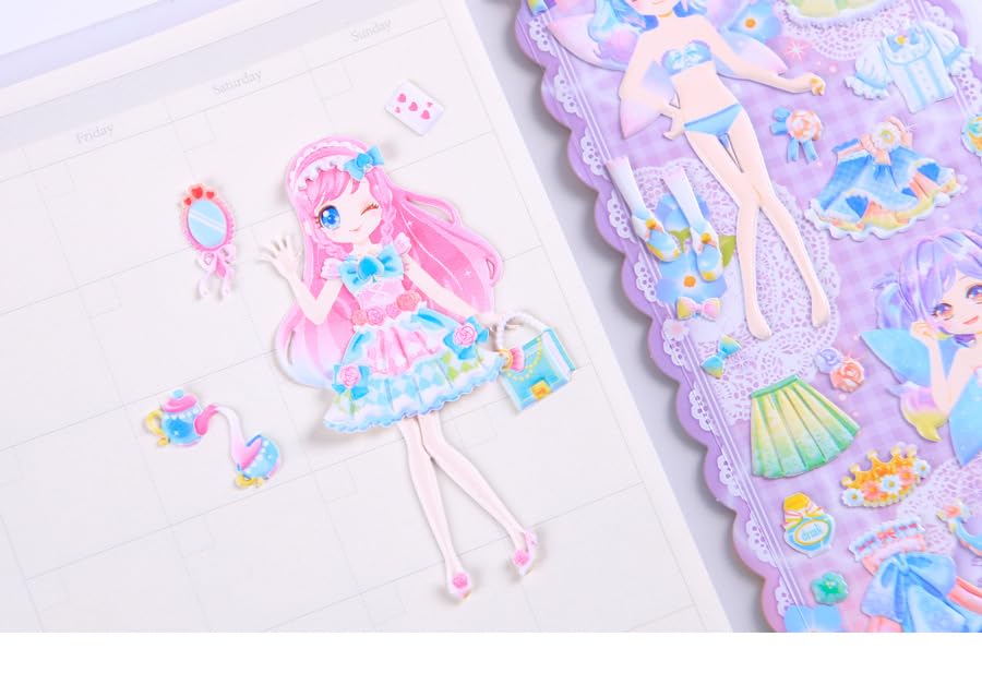Image of 3D Aroma Princess Puffy Stickers Set for Kids - Cute Fairy Princess Dress-Up Stickers with Accessories for Scrapbooking, Journals, School Projects & DIY Crafts