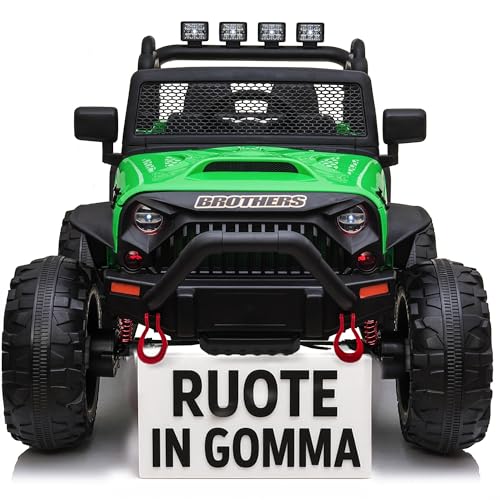 Auto Macchina Elettrica Per Bambini 2 Posti 24V Fuoristrada Big Adventure Telecomandata Sedile In Pelle Porte Apribili Doppio Motore Elettrico Carico 35 Kg RUOTE IN GOMMA TOYSCAR Verde