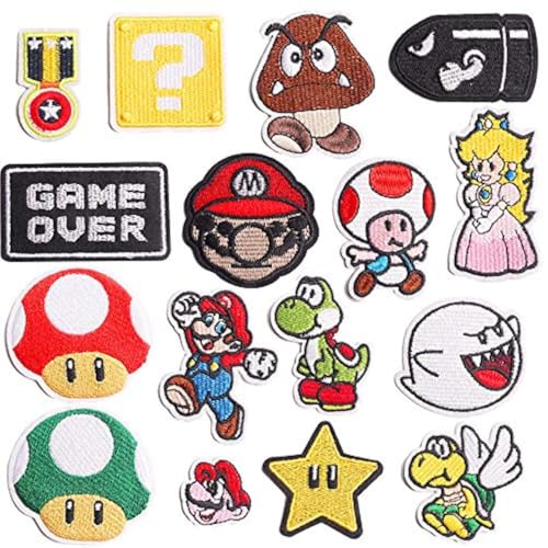 Decorative Patches 16pcs Iron On Patches for Clothing Embroidered Sew On Super Cute Cartoon Anime Patches for Kids Jackets Shirts Backpacks