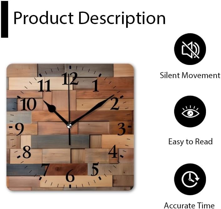 Miniatura 4 de Relojes de pared de cuarzo, silenciosos, funcionan con pilas, modernos relojes de pared decorativos para el hogar, dormitorio, pared hechos de