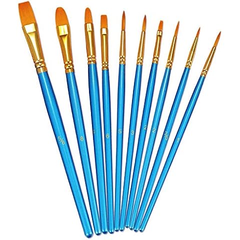 Nylon Paint Brushes 10 pcs Paint Brushes Set for Acrylic Painting Oil Painting Watercolor Painting Gouache Painting Face Painting (Blue) Cover
