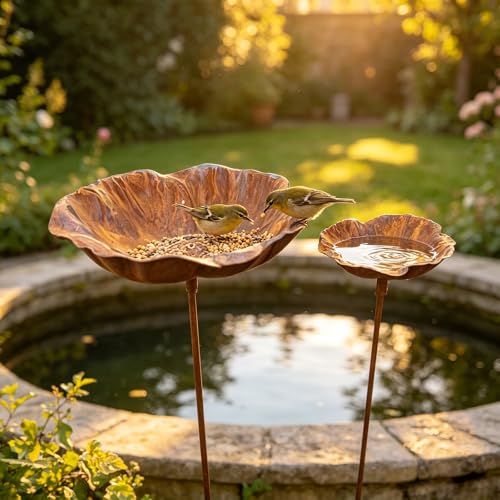 Huicare Gartendeko Vintage Regenfänger Gartenstecker Rost Insektentränke Garten Metall Gartendeko für Draußen Gartenstecker Naturrost Eisen (D)