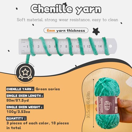 Image of Lunarm Chenille Yarn for Crocheting Knitting, 18 Pack of 100g /3.5oz Velvet Yarn Thick Soft Chunky Fluffy Weaving Plush for Blankets Clothes Pattern Creations 263 Yard(Blue Green Series)