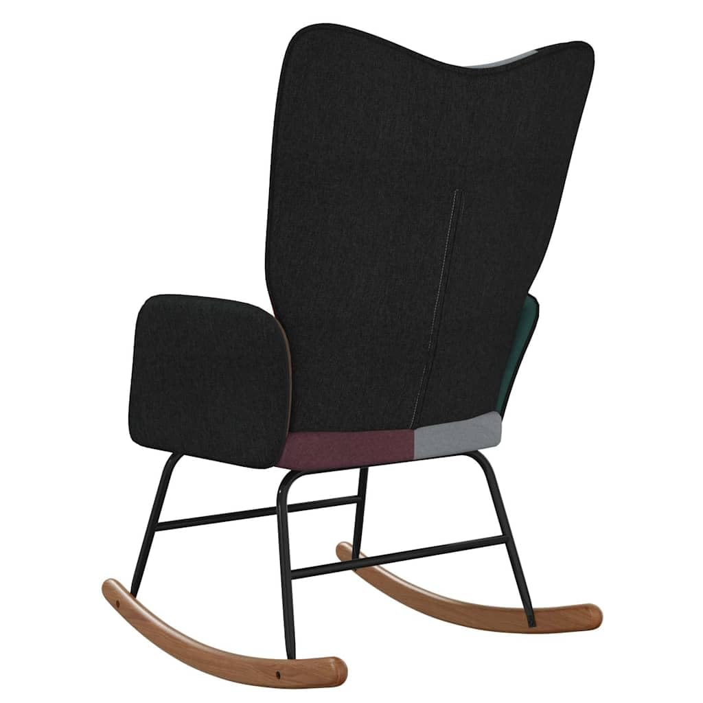 Fotel bujany z taboretem i patchworkowym materiałem, ergonomiczny, z podłokietnikami i oparciem, drewniane płozy huśtawki do salonu, sypialni, pokoju dziecięcego, czytania, relaksu, relaksu