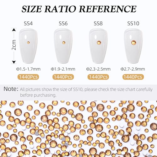 Image of Topaz Flatback Rhinestones, Glass Rhinestones for Nail Art and Craft, Glue Fix, Loose Crystal Gemstones(Topaz, SS4, 1440pcs, 1.5-1.7mm)