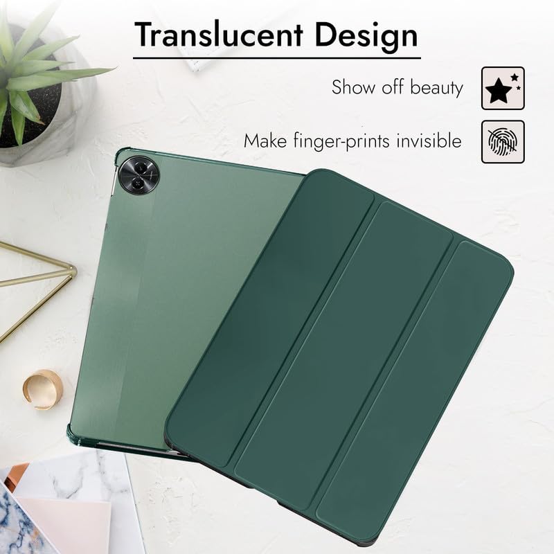 Image of Robustrion Cover for Realme Pad 2 Cover Case 11.5 inch, Transparent Back Flip Case Cover for Realme Pad 2 Tablet Cover - Dark Green