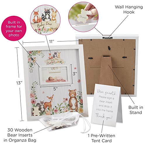 Image of Kate Aspen Pink Woodland Baby Shower Decorations Guest Book Alternative with Wooden Teddy Bear Inserts, Woodland Nursery Decor