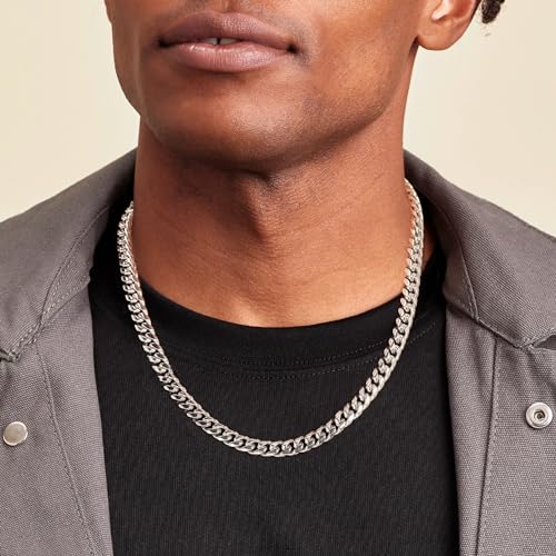 Silver Cuban Link Chain Necklace for Men Stainless Steel Chains for Men Women Miami Tone Diamond Cut Chain Necklaces Accessories Jewelry 4/6/10mm 18/20/22/24/26 Inch2