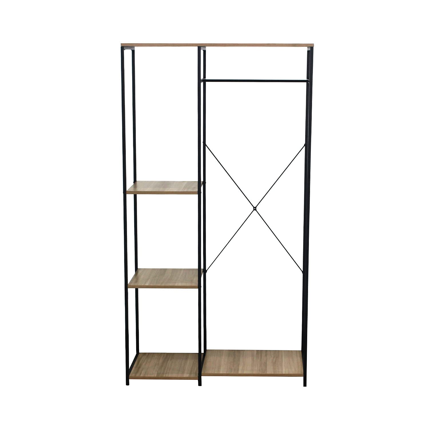 Perchero de Pie Metálico con 3 Baldas de Madera Modelo OILU de 7House | Perchero Industrial ideal para Entrada, Recibidor, Pasillo, Tienda de Ropa, Vestidor o Dormitorio | Dimensiones 167x90x40,4cm