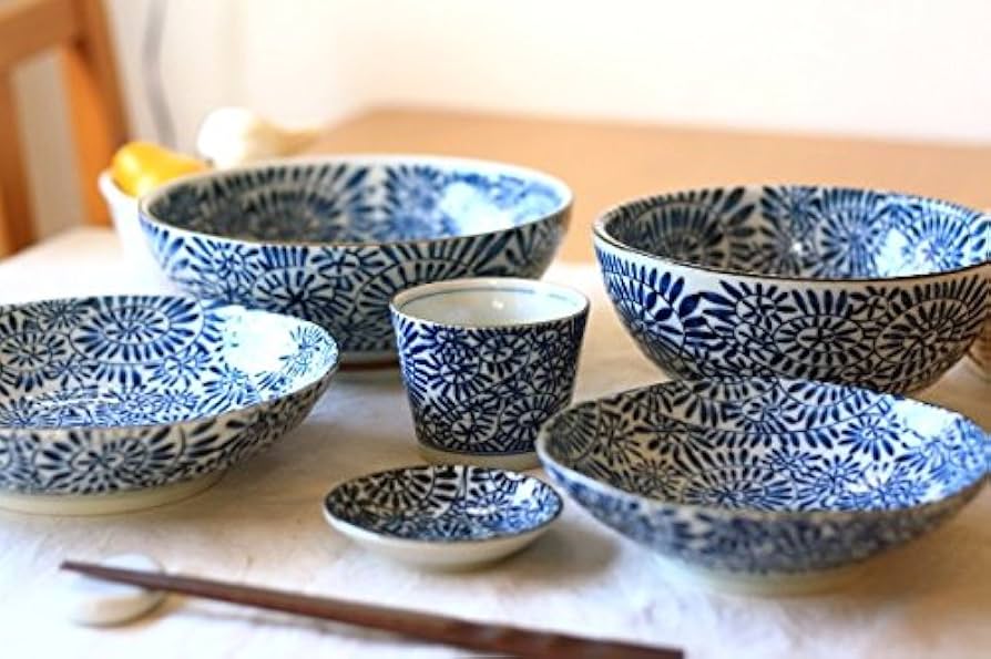 超美品✨染付けタコ唐草陶板焼き5客セット 超美品✨染付けタコ唐草陶板焼き5客セット