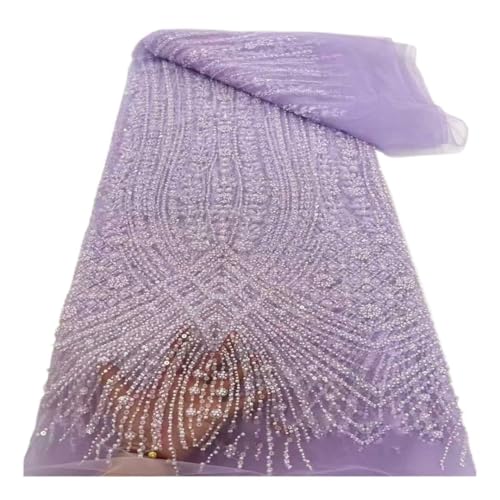 Tela encaje con cuentas de 5 yardas con lentejuelas en malla bordada para un vestido de novia DIY