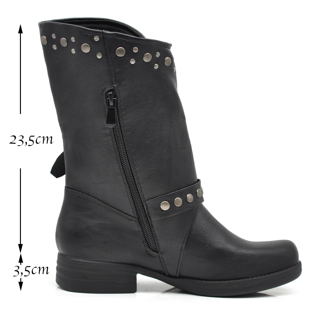 IF Fashion Scarpe Da Donna Stivali Stivaletti Biker Fibbie Anfibi Al Polpaccio Largo Con Borchie 647-2