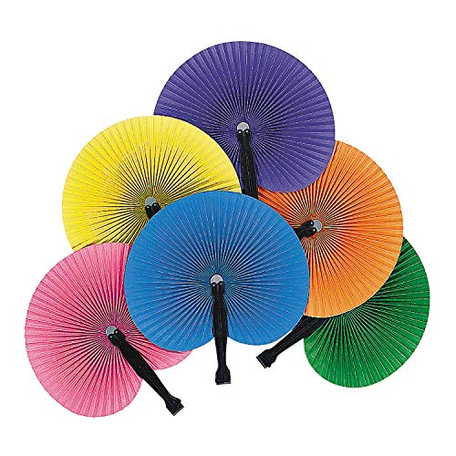 Fun Express Bright Colors Folding Paper Hand Fans - Party Decorations for Birthday Parties - Birthday Wedding Graduation Events Accessories - 12 Pieces
