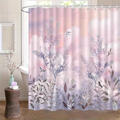 Rideau de douche anti éclaboussures en tissu polyester fleuri 88 x 210 cm
