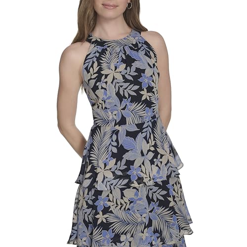 Image of Tommy Hilfiger Women's Sleeveless Halter Neck Tiered Skirt Maxi Dress