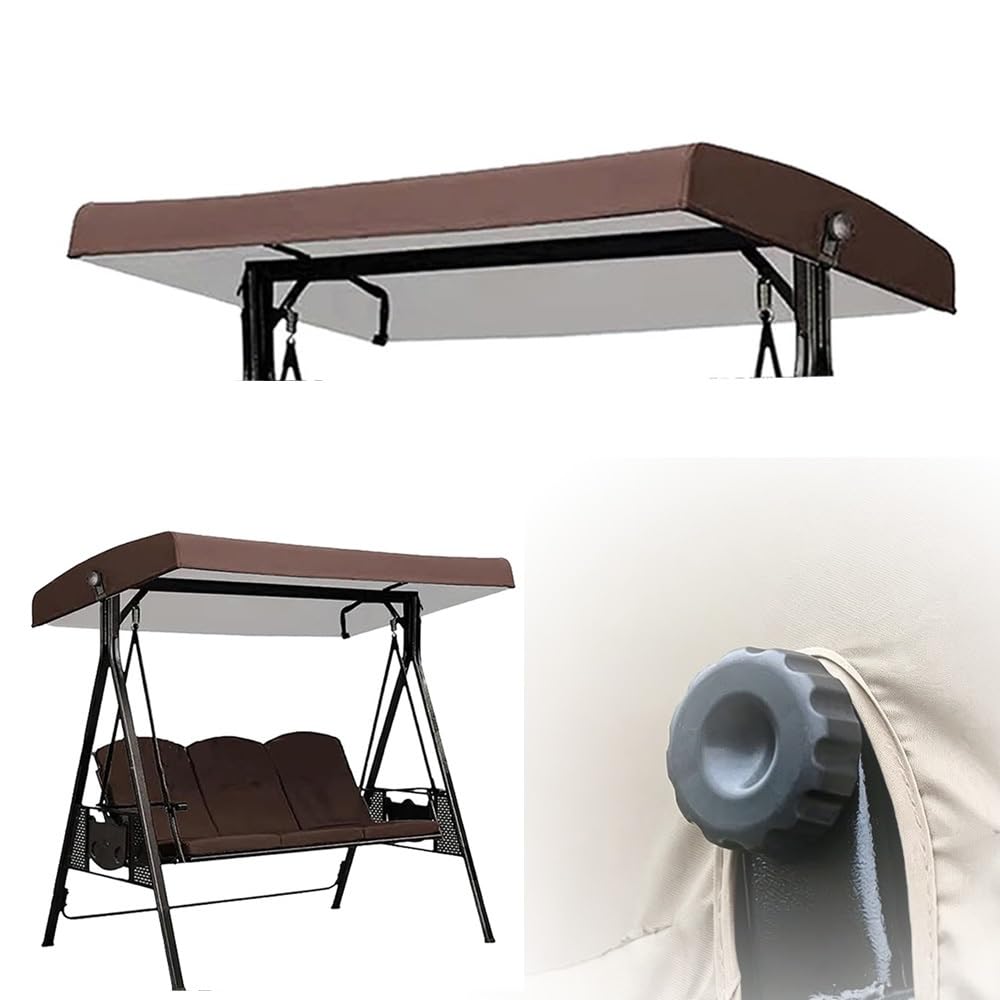 SMCMGECEUZ 75x47in Patio Swing Canopy Cover Waterproof Swing Canopy Replacement Top, Outdoor Porch Swing Cover Windproof Replacement Canopy For Garden Hammock(Brown)
