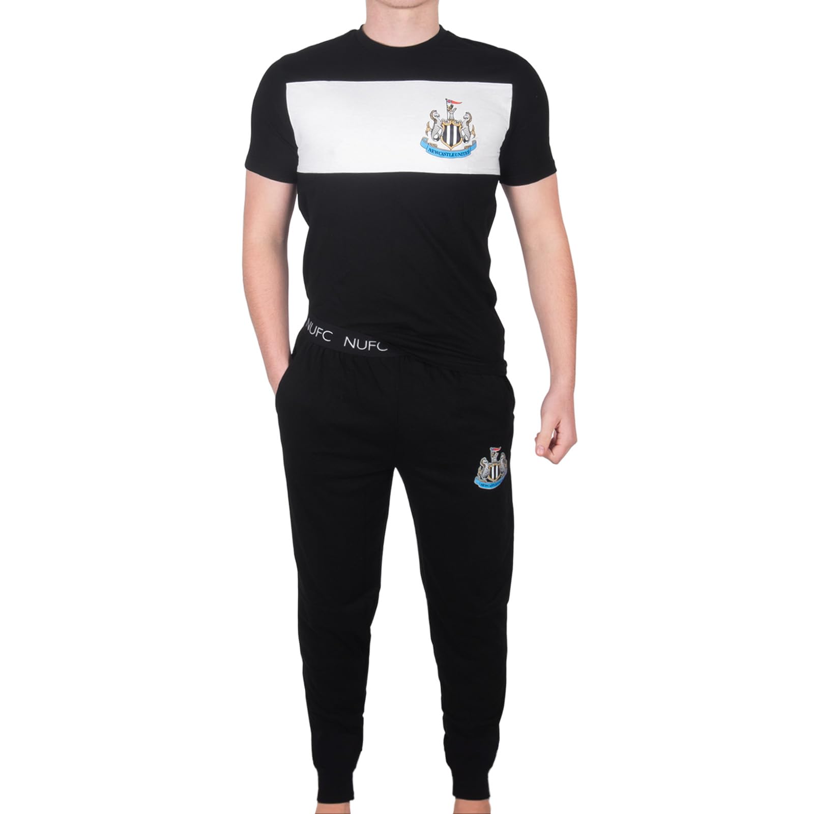 Newcastle United Men's Black Fc Official Premium Long Pyjamas Set Xxl