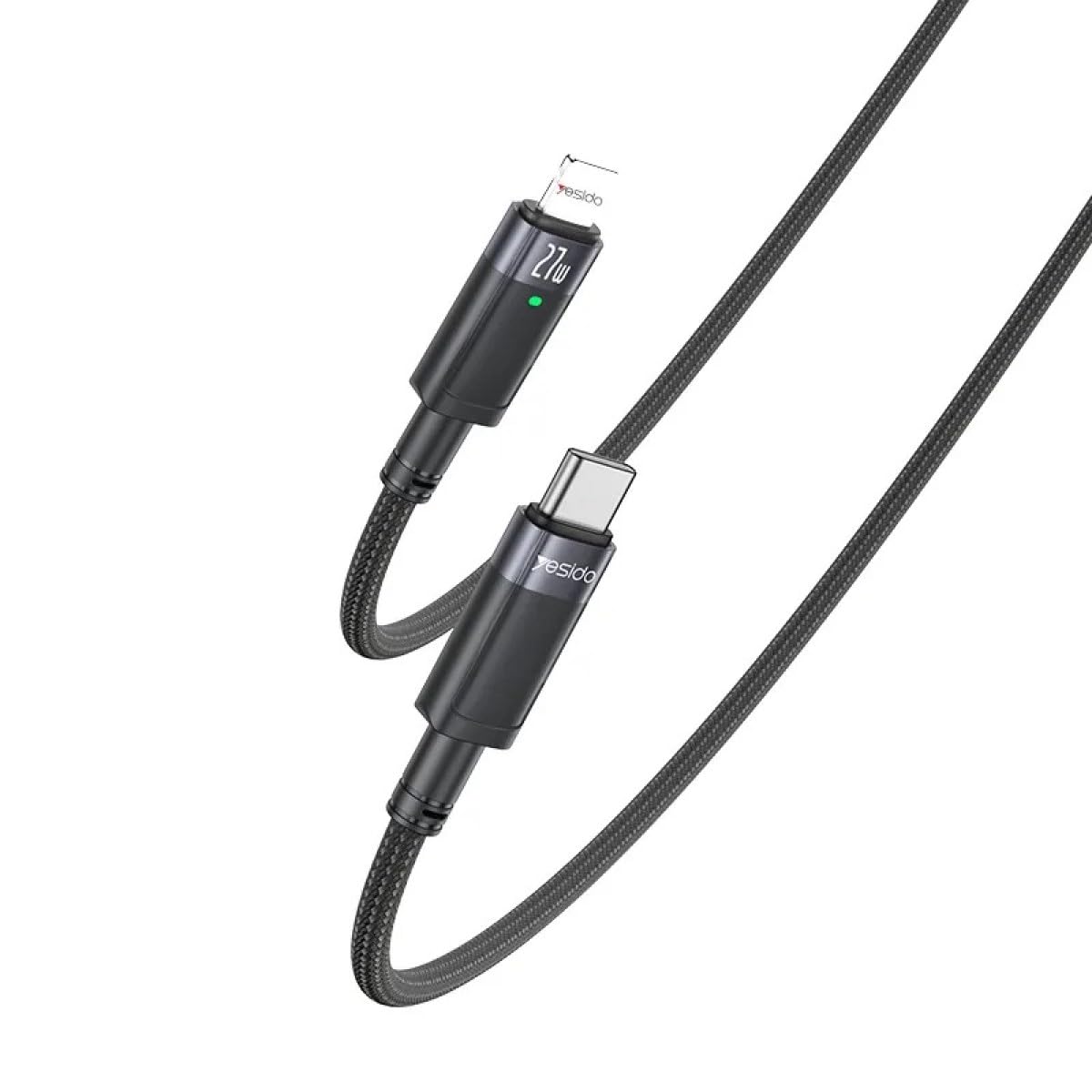 YESIDO 27W Type-C to Lightning Otomatik Şarj Kesme Özellikli PD Hızlı Şarj Kablosu, 1.2 Metre
