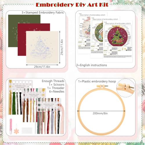 JSRQT Christmas Embroidery Kits for Adults Beginners Christmas Cross Stitch Kits, 3 Pack DIY Needlepoint Supplies - Image 3