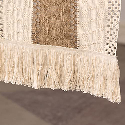 Eudatrwe Toalha de mesa de linho com borlas de pano longo de duas cores, algodão e linho, mesa de ja