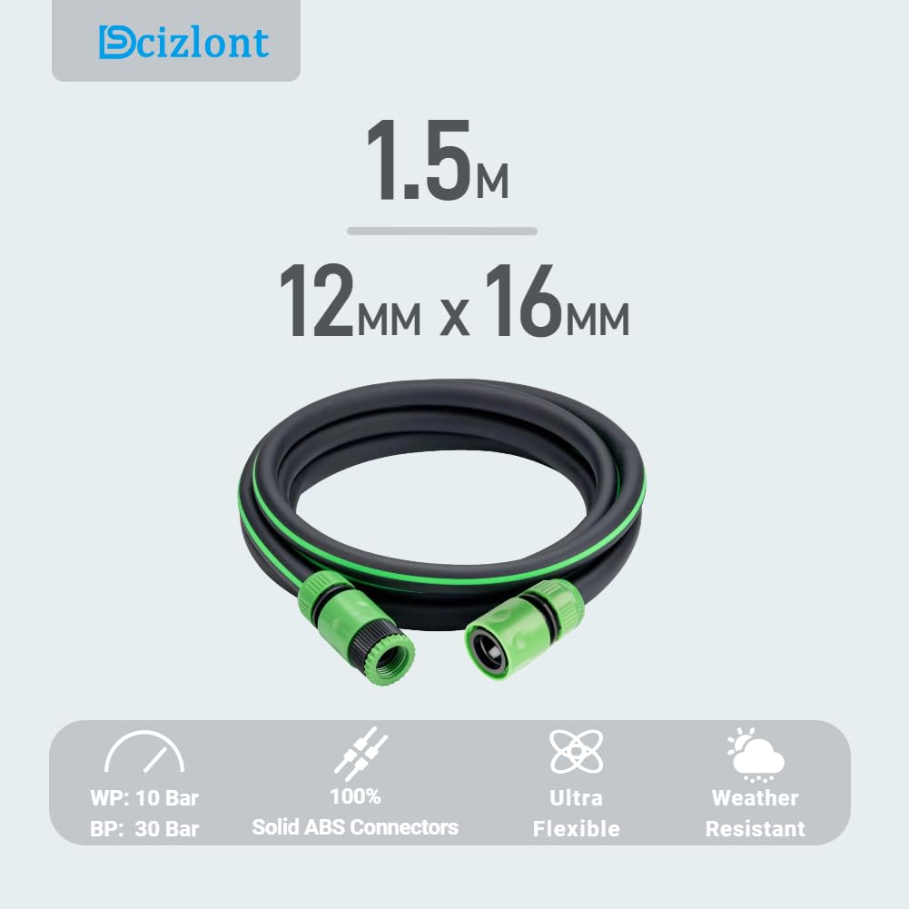 Dcizlont 1.5M Short Garden Hose Extension with 2 Tap Connectors and 1 Hose End Adapter - Image 2