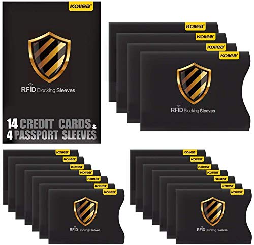 Preisvergleich Produktbild Blocking Schutzhülle, Kollea RFID Kartenschutzhüllen 18 Stück für Kreditkarte, Personalausweis, EC-Karte, Reisepass, Bankkarte, Ausweis, Sicheres Abschirmen von Kontaktlosen RFID & NFC Funk-Chips.