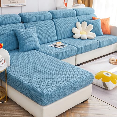 Extensible Housse de Canapé 3 Places, Revêtement d'Assise Individuelle en Jacquard, Housses de Coussin de Canapé,Sky Blue,Pillowcase