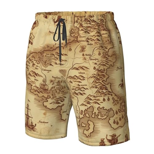 Treasure Map Vintage Men's Swim Trunks Quick Dry Board Shorts with Pockets Casual Drawstring Beach Shorts4