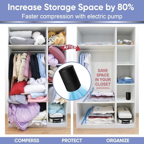 Image of PA,PE Vacuum Storage Bags with Electric Air Pump, 12 Medium (27.5x19,5in), Space Saver Bags with Pump, Storage Vacuum Sealed Bags for Clothes, Comforters, Blankets, Bedding, Black