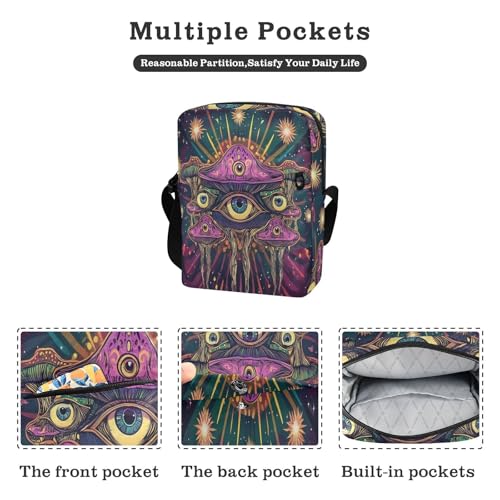 small messenger bag for women shoulder bag crossbody women's crossbody handbags Adjustable Strap for work work - Mushroom with Eyes Psychedelic12