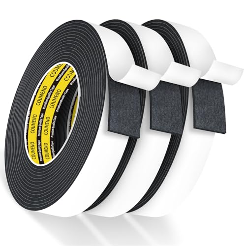 Heavy Duty Double Sided Tape,Black Foam Tape,3 Pack 1 in X 16.4 ft