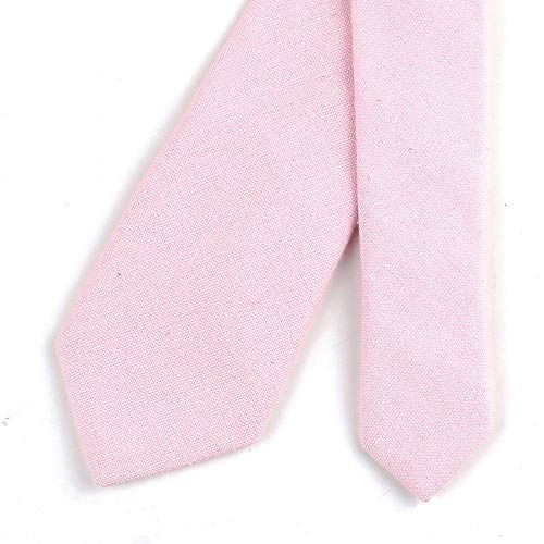 Image of Elfeves Men's Skinny Solid Color Tie Causal Cotton Linen Narrow Slim cut Necktie