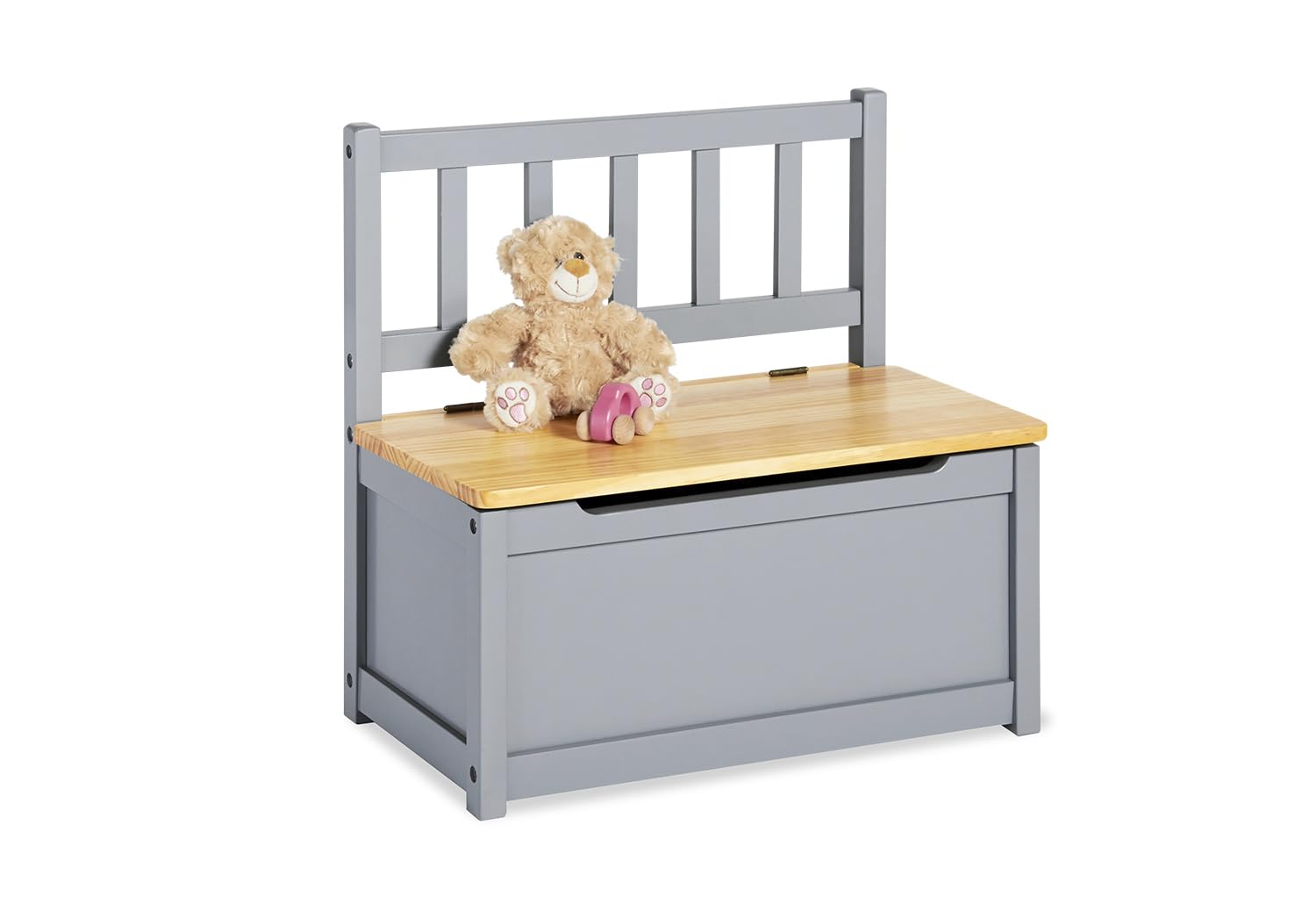 Pinolino Kindertruhenbank Fenna, vollmassives Kiefernholz, mit Klappendämpfer, Sitzhöhe 29 cm, für Kinder ab 2 J., grau und klar lackiert