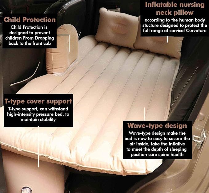 KD ZONE Polyester Premium Car Bed Inflatable with Pump&2 Air Pillow,Car Mattress for Travel,Travel Air Sofa Car Sofa Bed for Long Drive,Kids,Trip,Camping,Picnic,Pool&Beach,Multicolour,Medium 1