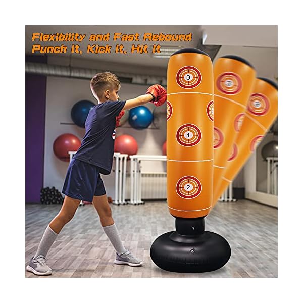 Punching-Bag-for-Kids-63-Inch-Inflatable-Kids-Punching-Bag-with-Stand-Free-Standing-Boxing-Punching-Bag-Bounce-Back-for-KidsYouthAdults-Practice-Kickboxing-MMA-Karate Punching Bag
