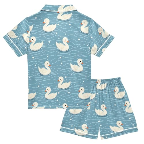 ALAZA Duck Blue Wave Satin Pajamas Set Short Sleeve Button Down Sleepwear Summer Pjs 2 Piece2