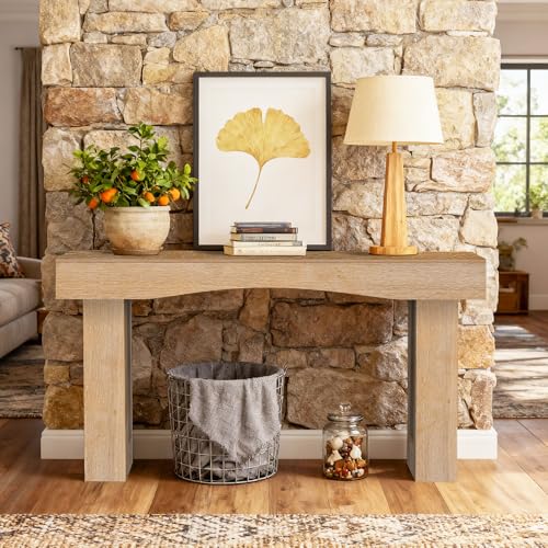 Image of Sonharlar 63 Inch Long Entryway Table Hollow, Wooden Console Table with Socket Farmhouse Sofa Table for Entrance, Hallway, Living Room,Behind Couch(Oak Brown)