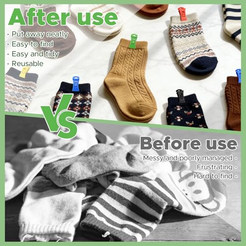 Sockenklammern für Waschmaschine und Trockne, 50 Stück Sockenklammern mit 1 Aufbewahrungstasche, rutschfeste Sockenclips mit Haken, Sockenhalter & Sockensortierer für Organisieren Aufbewahren