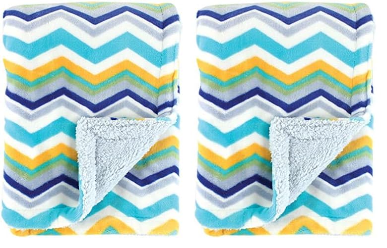 Image of Hudson Baby Unisex Baby Plush Mink and Sherpa Blanket, Blue, One Size (Pack of 2)