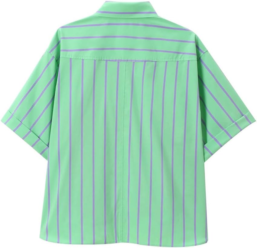 Women's Two Pieces Sets Striped Shirt And Elastic Waist Shorts