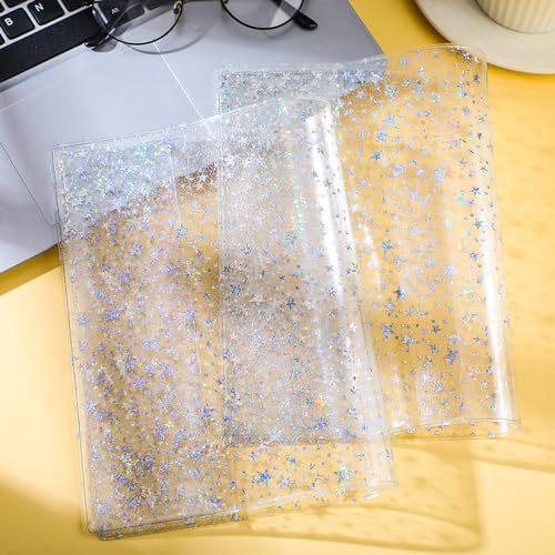 Feifeiya 2 Stück weiße B6 Jelly Cover Transparent Planer Cover Glitzer Stern Clear Cover für Tagebuchplaner und Notizbücher