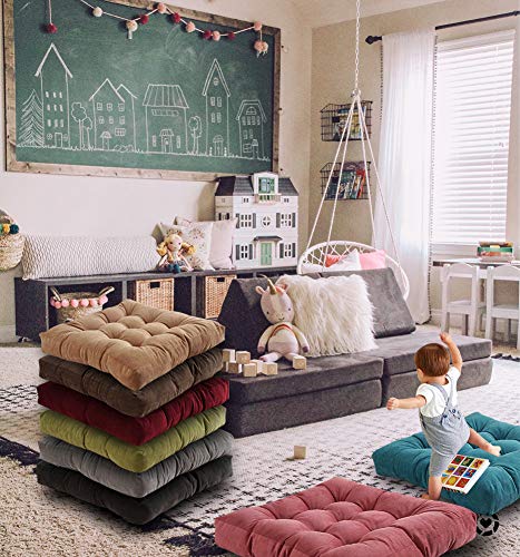 Square Floor Seat Pillows Cushions 22" X 22", Soft Thicken Yoga Meditation Cushion Pouf Tufted Corduroy Tatami Floor Pillow Reading Cushion Chair Pad Casual Seating For Adults & Kids, Dark Grey #TOP6