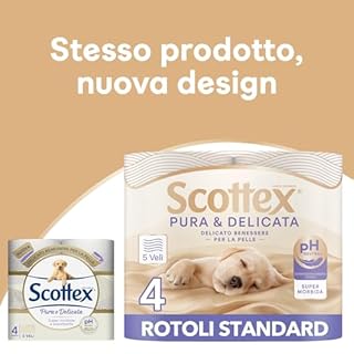 Scottex Carta Igienica Pura e Delicata, Morbida e Assorbente, 5 Veli, PH Neutro, Dermatologicamente Testata, 20 Pz