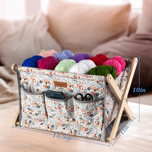 Image of Hanfetch Yarn Caddy Large Size Yarn Storage Organizer for Yarn Skeins-Organizer for Crochet Hooks Knitting Needles Other Accessories