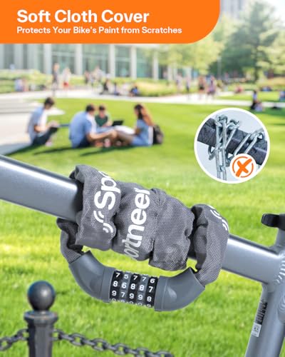 Image of Sportneer Bike Lock: 5 Digit Combination High Security Anti Theft Bike Chain Lock - 3.6ft Heavy Duty Keyless Bicycle Lock for Bike, Motorcycle, Scooter, Door & Gate - 6mm Thick, Easy to Use, Grey